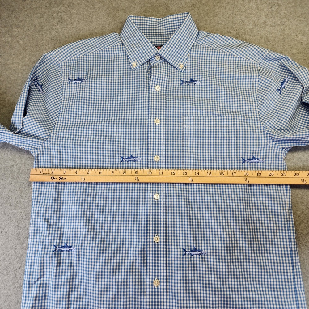 Vineyard Vines Blue Classic Murray Shirt Men M Long Sleeve Check Fish Emboidered - Picture 7 of 8